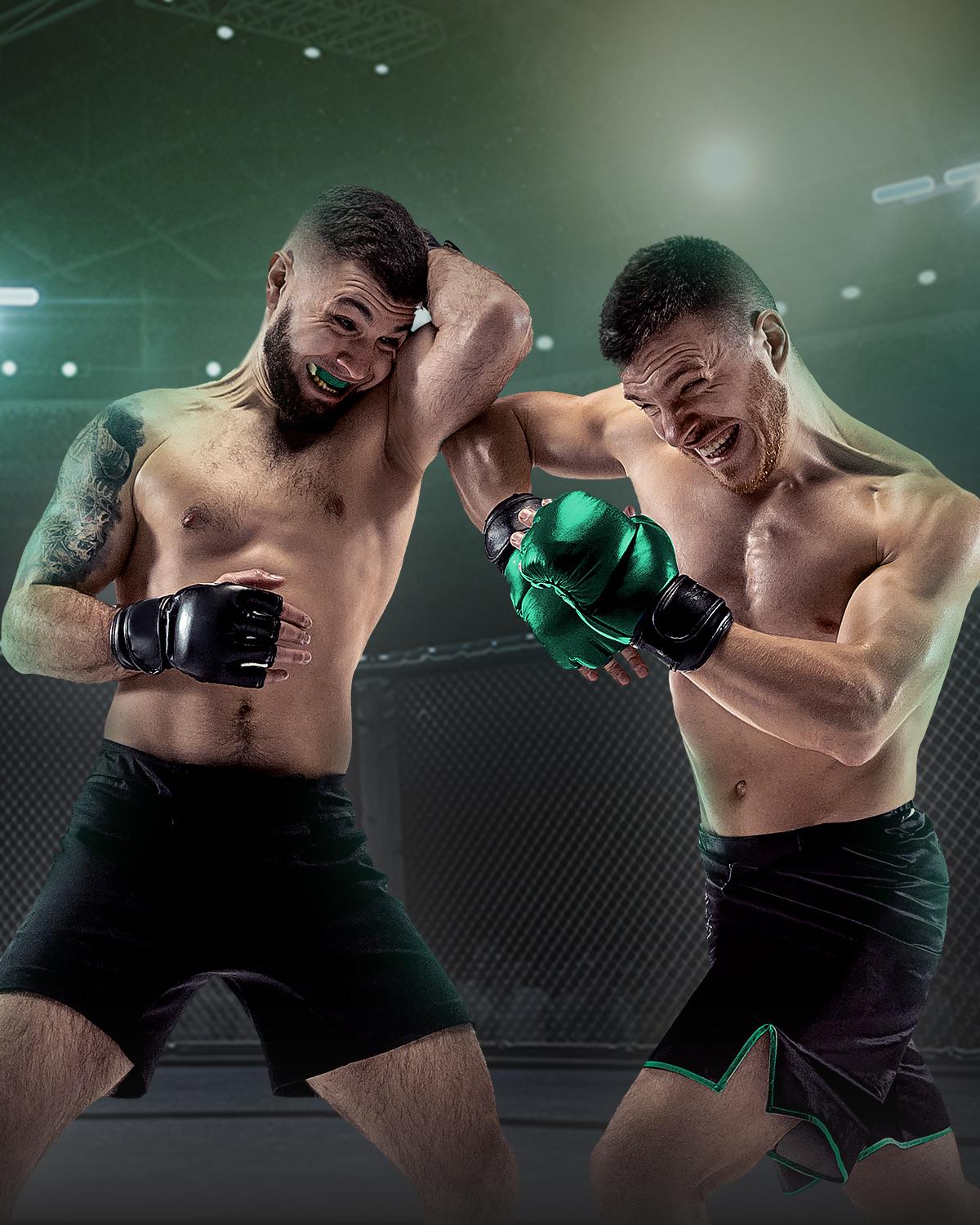 Fighter blocking a right elbow